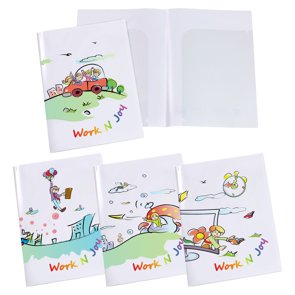 2-Pocket Report Covers A4 with printed Work N Joy Pattern