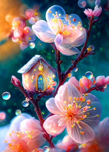 home-1021 *พร้อมส่ง* ชุดปักครอสติช ลายบ้านนกน้อย (ปักเต็มผืนผ้า ไม่มีเดินเส้น ผ้า9CTพิมพ์ลาย ปัก 4 เส้นเล็ก) ขนาด 60*80 ซม.ผ้าครอสติช 9CTพิมพ์ลายปักบนผ้า ไหมคอตตอน 39 สี ผังลาย เข็ม