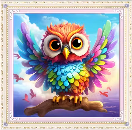 owl-1009 *สินค้าหมด* ชุดปักครอสติช ลาย นกฮูกหลากสี (ปักเต็มผืนผ้า ไม่มีเดินเส้น ผ้า11CTพิมพ์ลาย ปัก 3 เส้นเล็ก) ขนาด 45*45 ซม.ผ้าครอสติช 11CTพิมพ์ลายปักบนผ้า ไหมคอตตอน 35 สี ผังลาย เข็ม