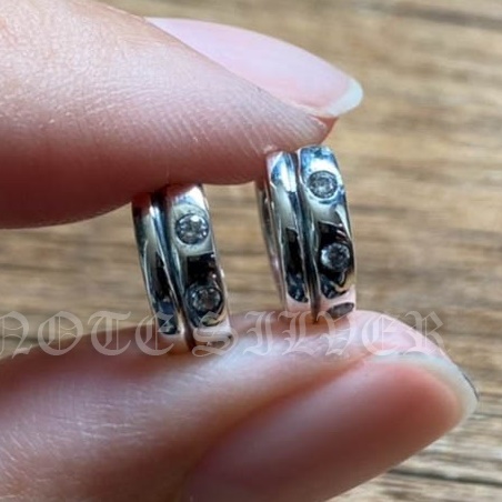 ต่างหูห่วงเงินแท้ บ่าร่องเดี่ยว ฝังเพชร Sterling Silver 925 NSER1733
