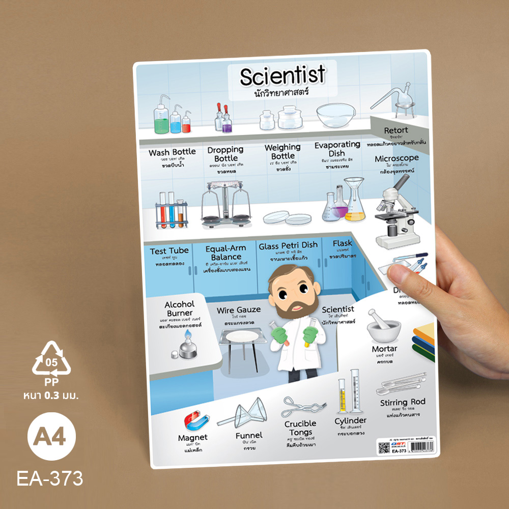 โปสเตอร์พลาสติก ความรู้ ชุดคำศัพท์อาชีพ ขนาดA4 EA-373 นักวิทยาศาสตร์