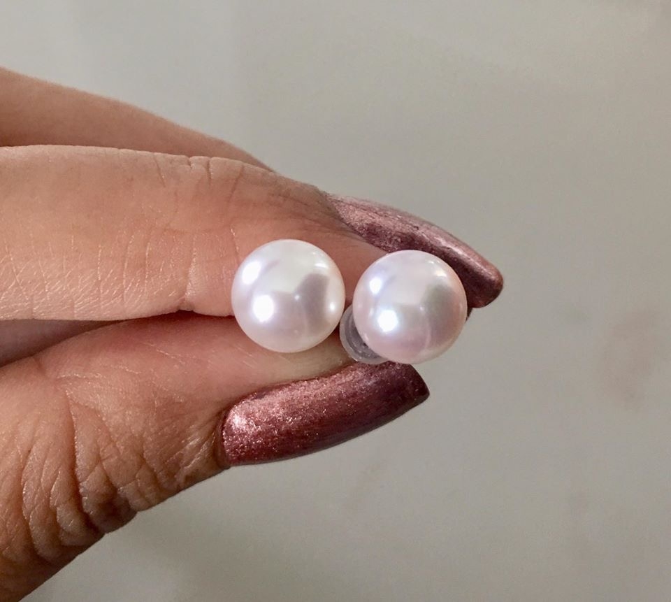 ต่างหูไข่มุกอะโกย่าญี่ปุ่นแท้ 8-8.5 มิล กลม ก้าน 18k AA+