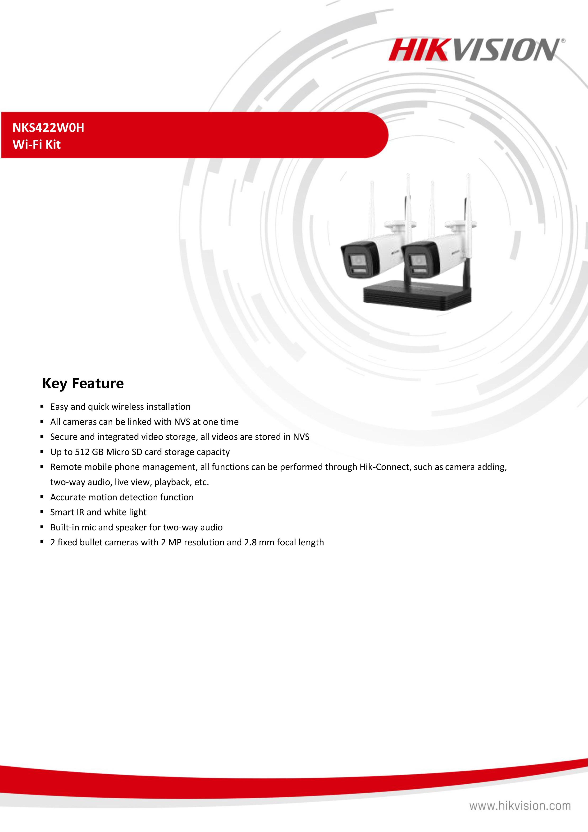 HIKVISION NKS422W0H WIFI KIT 2 MP ชุดกล้อง 2 ตัวพร้อมเครื่องบันทึก 4 CH WIFI มีไมค์และลำโพงในตัว ไม่มี port สำหรับต่อจอ BY BILLIONAIRE SECURETECH NKS422W0H