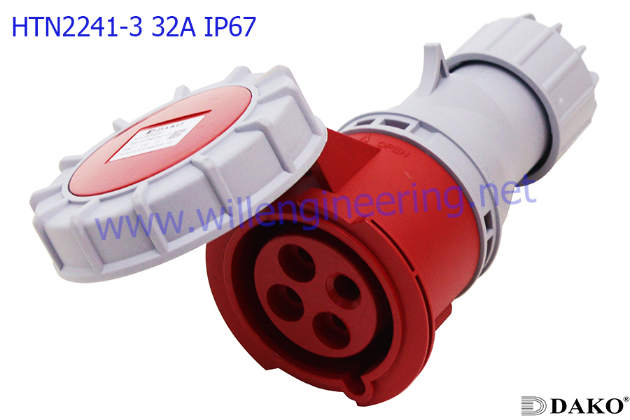 HTN2241-3 ปลั๊กตัวเมียกลางทาง 3P+E 32A 440V IP67 3h