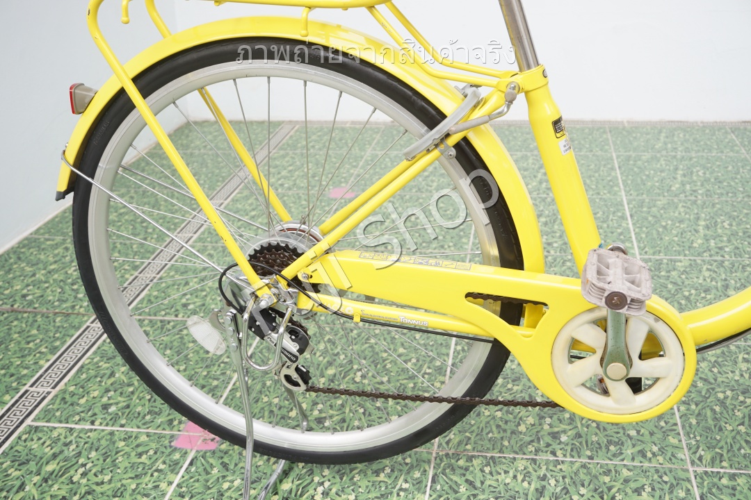จักรยานแม่บ้านญี่ปุ่น - ล้อ 26 นิ้ว - มีเกียร์ - เกียร์ 6 สปีด - ไฟหน้าอัตโนมัติ - สีเหลือง [จักรยานมือสอง]