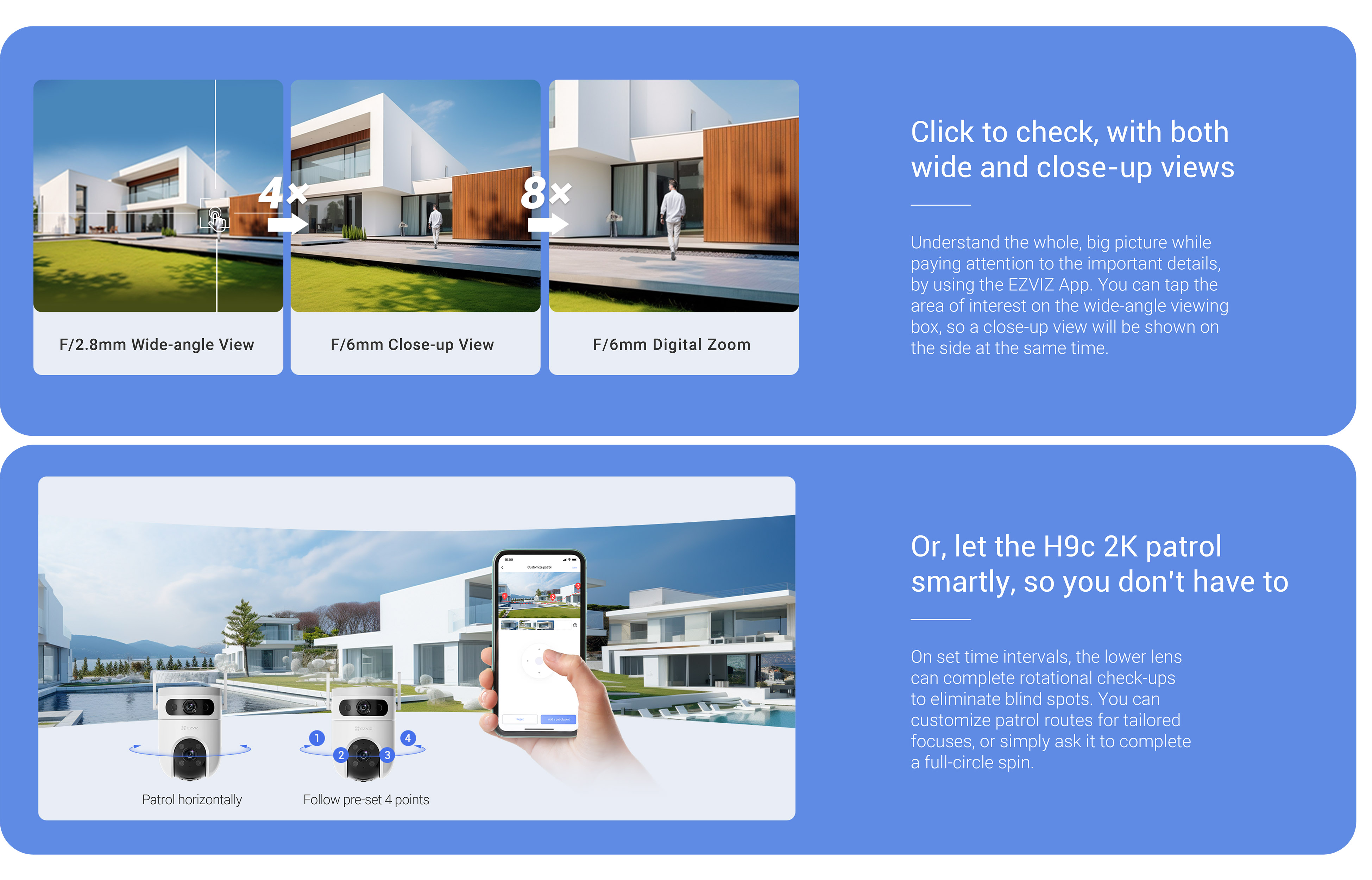 EZVIZ H9c Dual 2K กล้องวงจรปิดระบบ IP WIFI ความละเอียด 2K DUAL LENS ภาพสี 24 ชม. มีไมค์และลำโพงในตัว ติดตั้งภายนอกได้ BY BILLIONAIRE SECURETECH EZVIZ H9c Dual 2K