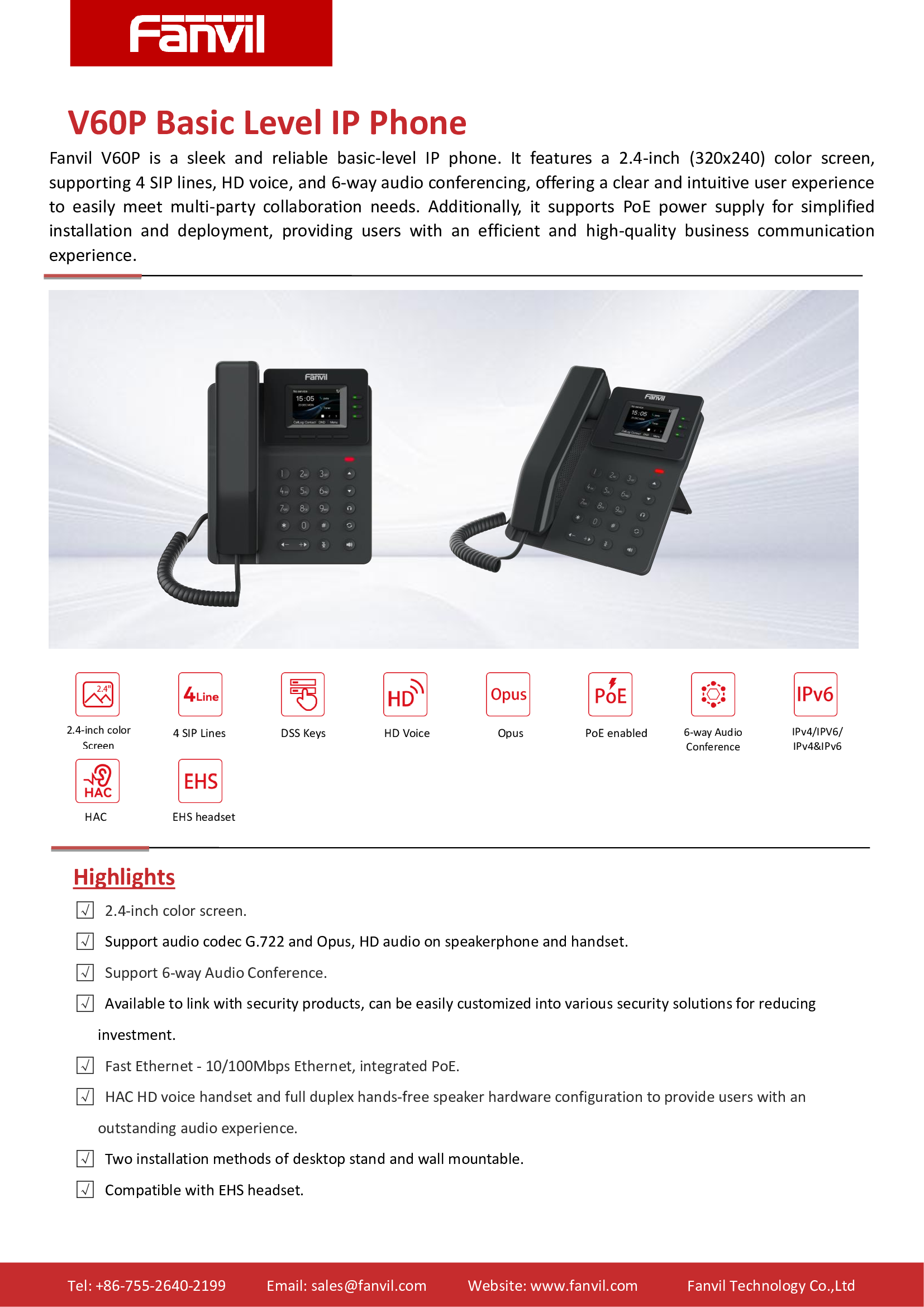 Fanvil V60P IP Phone (รวม Adepter)