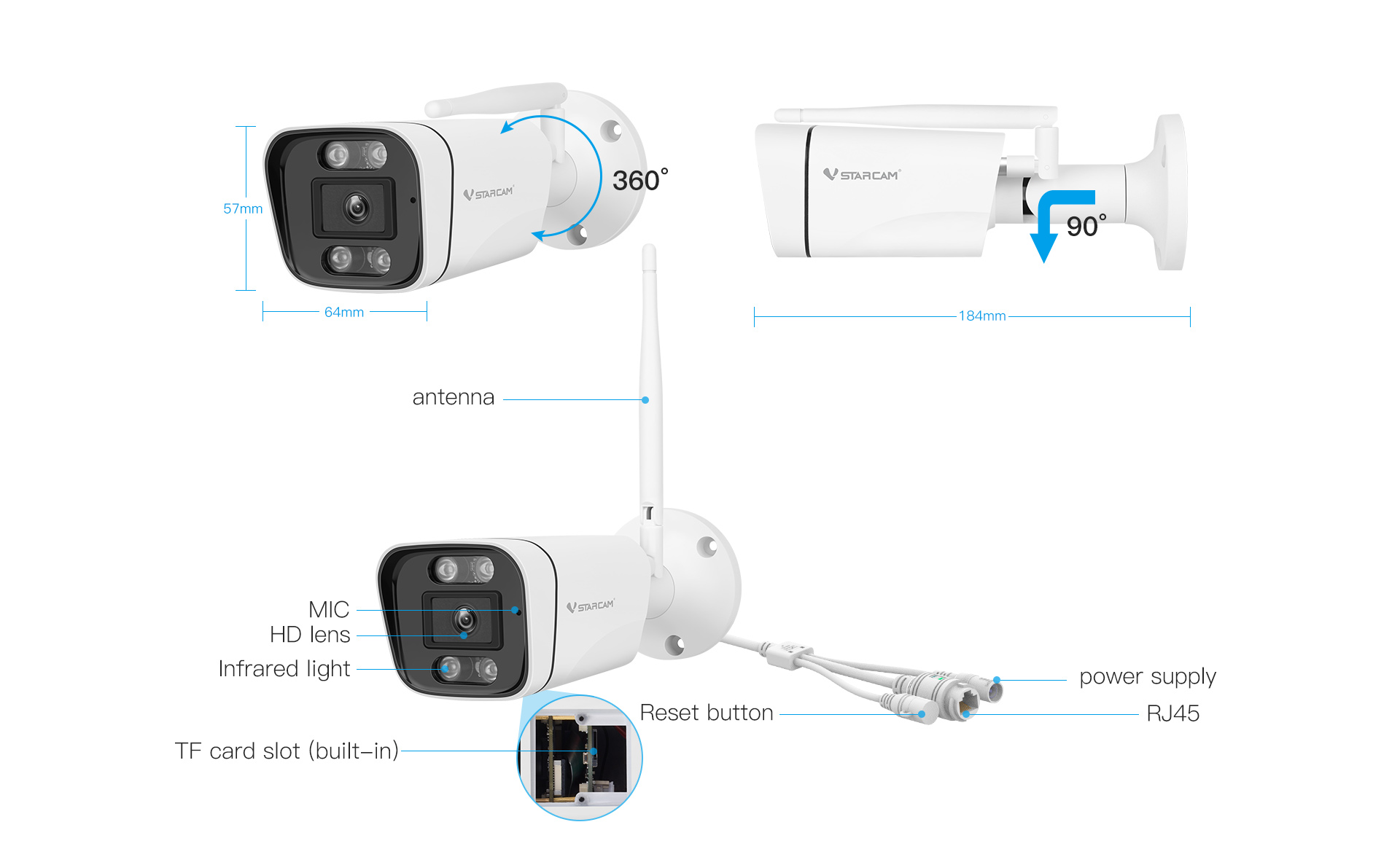 Vstarcam CS58 กล้องวงจรปิดระบบ IP WIFI 3 MP มีไมค์และลำโพงในตัว ติดตั้งภายนอกได้ BY BILLIONAIRE SECURETECH CS58