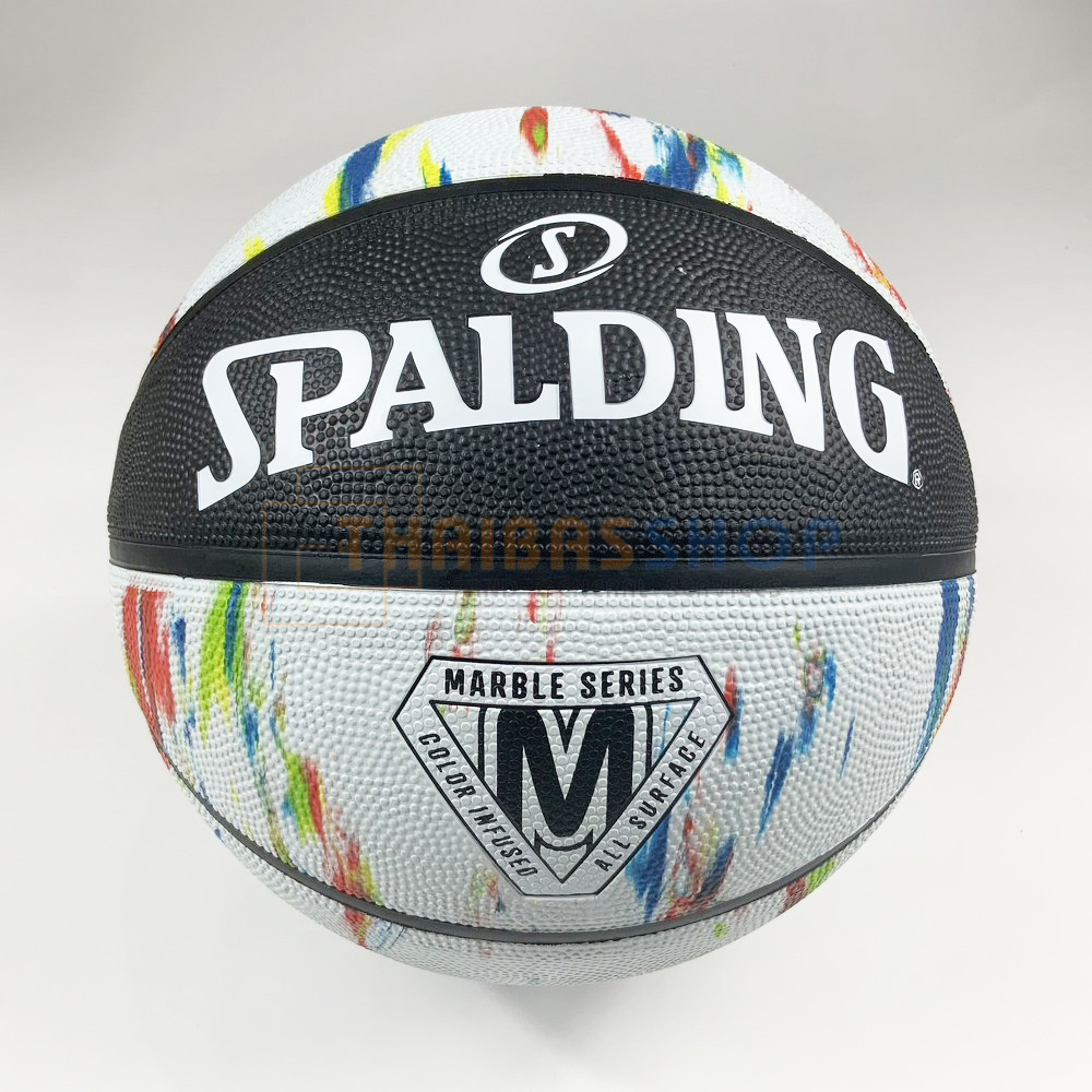 (ของแท้ 100%) บาสเกตบอล ลูกบาส Spalding Marble Series (Black/White Rainbow) บาสเกตบอลยาง เบอร์7