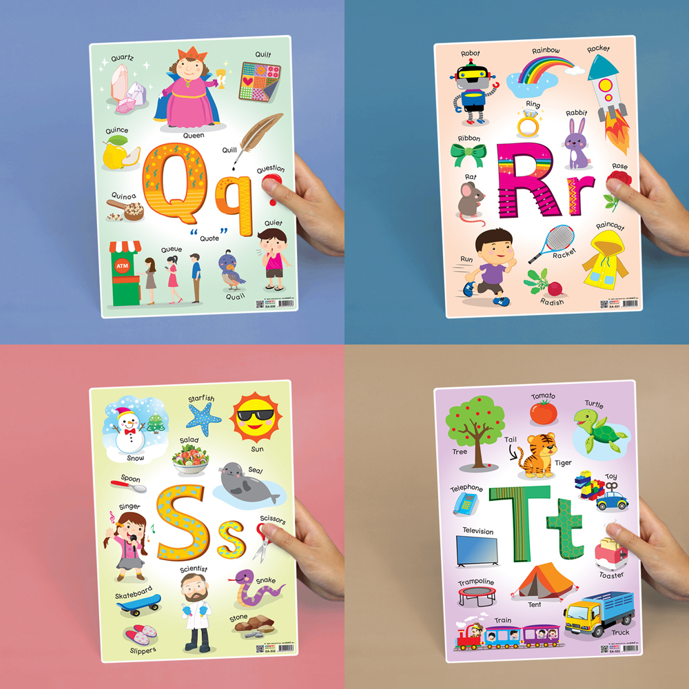 โปสเตอร์ความรู้ บัตรคำ ชุดคำศัพท์ภาษาอังกฤษ Q R S T