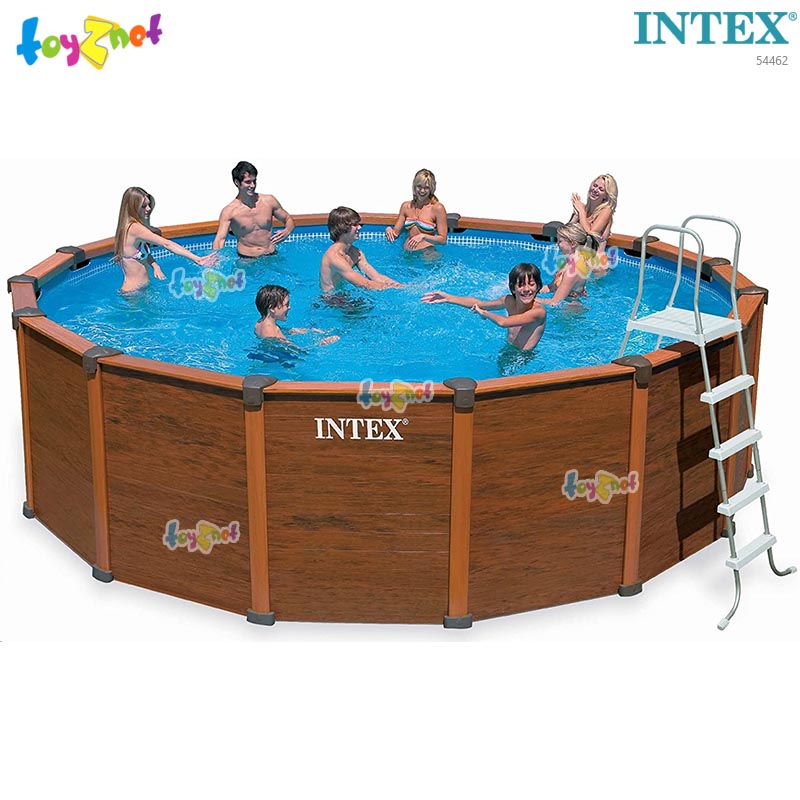 Intex 16 ft 8 in Wood-Grain Pool Set w/Cartr. Filter Pump (5.08 x 1.24 m.) No.54462