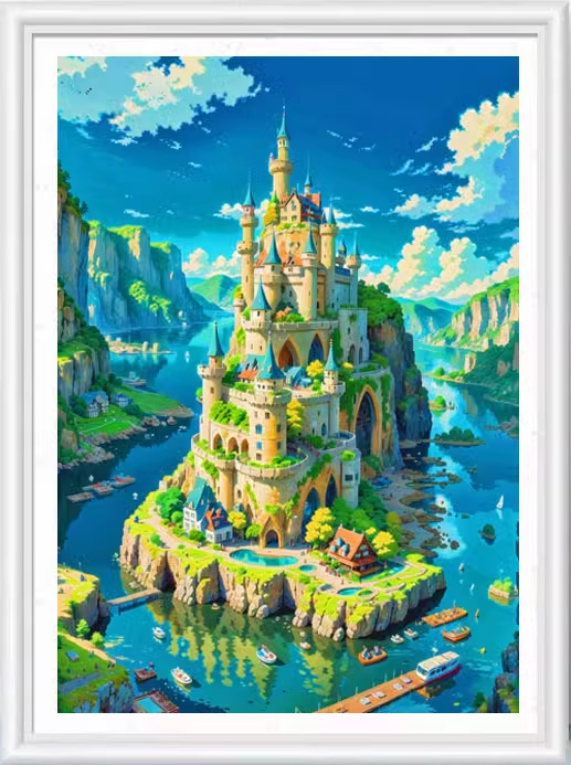 home-1147 *สินค้าหมด* ชุดปักครอสติช ลายเมืองบนเกาะ (ปักเต็มผืนผ้า ไม่มีเดินเส้น ผ้า 9CTพิมพ์ลาย มีประกาย ปัก 4 เส้นเล็ก) ขนาด 60*80 ซม.ผ้าครอสติช 9CTพิมพ์ลายปักบนผ้า ไหมคอตตอน 37 สี ผังลาย เข็ม