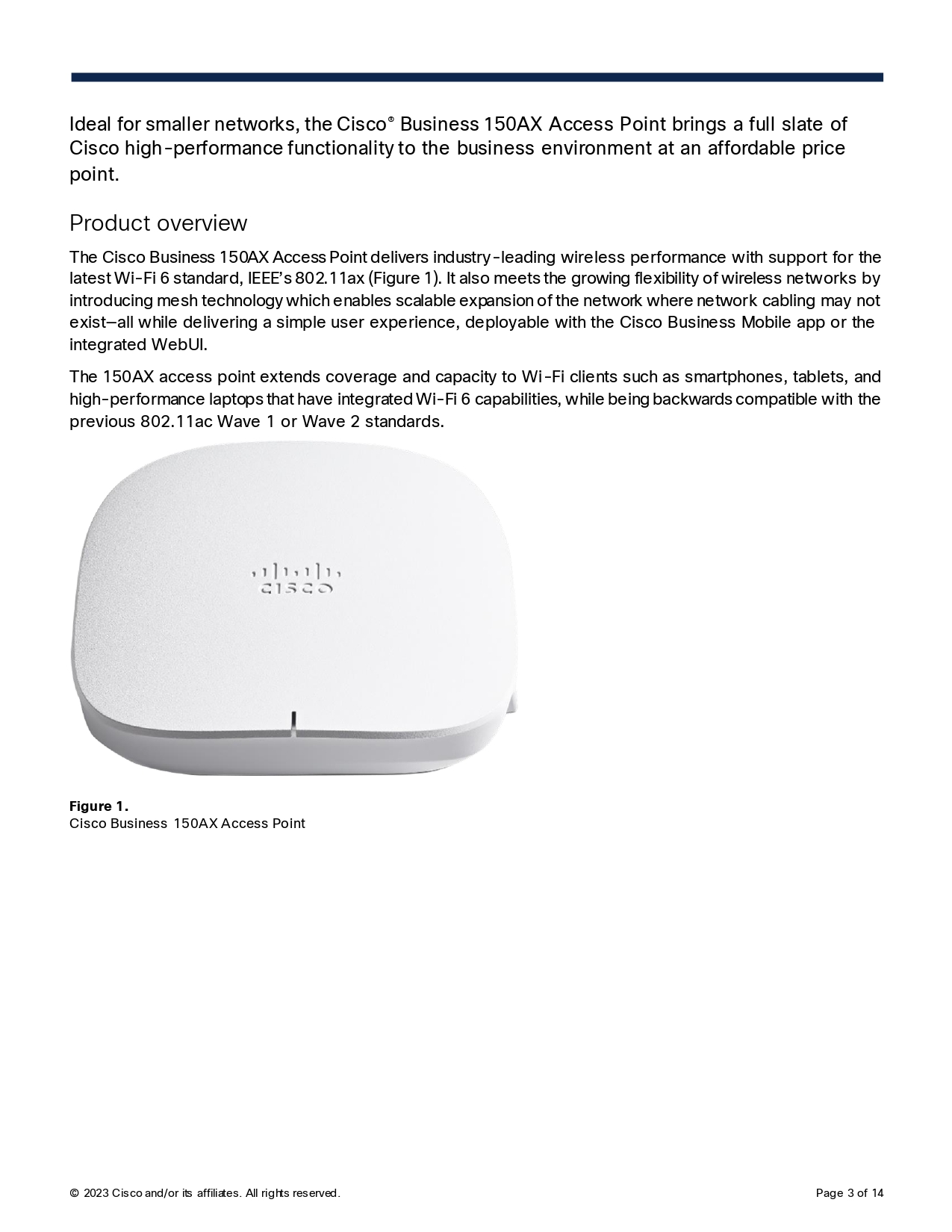 CISCO CBW150AX-S Wireless Access Point AX1500 Gigabit WiFi 6 BY BILLIONAIRE SECURETECH CISCO CBW150AX-S