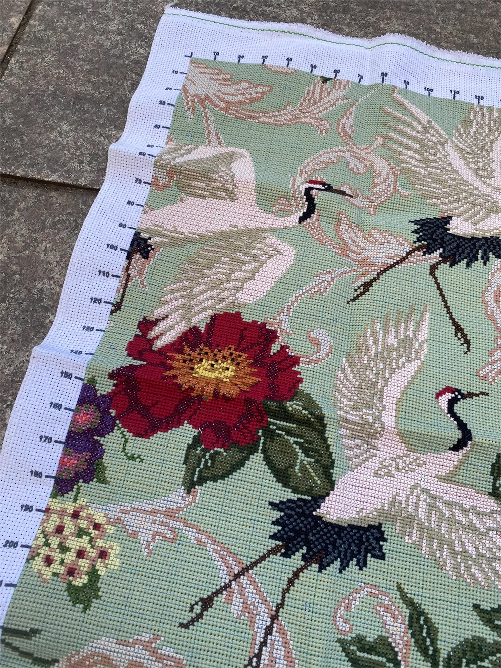 crane-1101 *สินค้าหมด* ชุดปักครอสติช ลายนกกระเรียนดอกไม้บาน (ปักเต็มผืนผ้า ไม่มีเดินเส้น ผ้า11CTพิมพ์ลาย ปัก 3 เส้นเล็ก) ขนาด 50*78 ซม.ผ้าครอสติช 11CTพิมพ์ลายปักบนผ้า ไหมคอตตอน 32 สี ผังลาย เข็ม