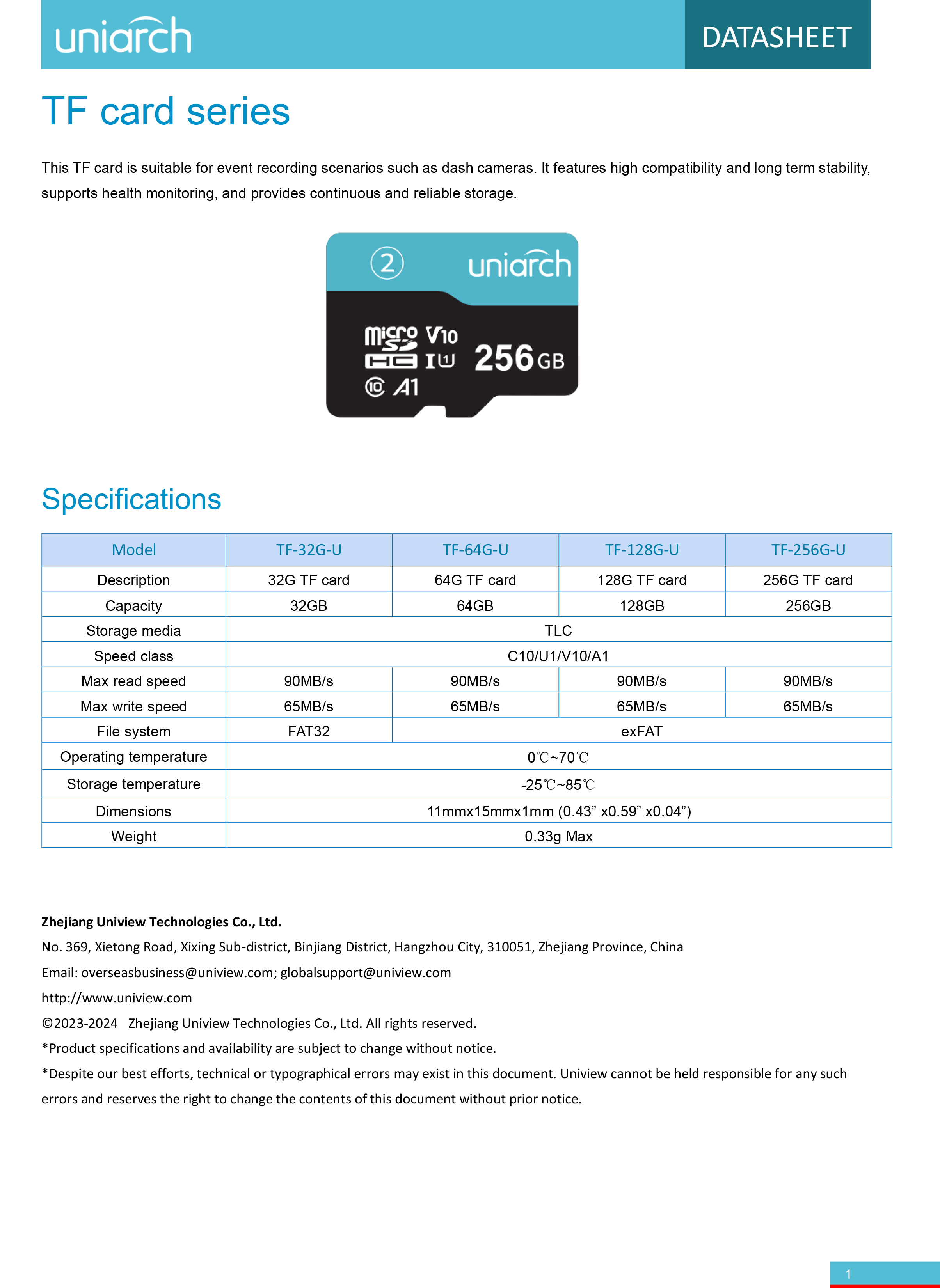 UNIARCH TF-64G-U : MicroSD Card ความจุ 64 GB Class 10 A1 BY BILLIONAIRE SECURETECH UNIARCH TF-64G-U