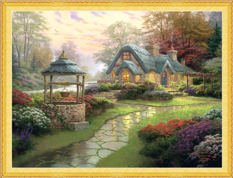 home-1199 *สินค้าหมด* ชุดปักครอสติช ลายกระท่อมน้อยในสวนสวย (งานปักเต็มลาย ไม่มีเดินเส้น ปักครั้งละ 3 เส้นเล็ก) ขนาด 68*51 ซม.ผ้าครอสติช 11CTพิมพ์ลายปักบนผ้า ไหมคอตตอน 46 สี ผังลาย เข็ม