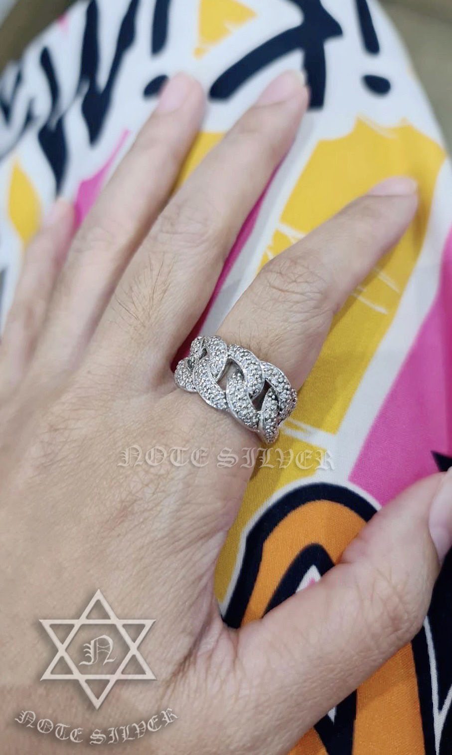 แหวนเงินแท้ ลายเลส ฝังเพชร ชุบทองคำขาว NSRG1851