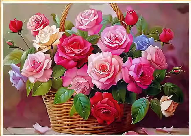 rose-1123 *สินค้าหมด* ชุดปักครอสติชลูกปัดแก้ว ลายตะกร้ากุหลาบ (ปักลูกปัดแก้วเต็มผืนผ้า ผ้า11CTพิมพ์ลาย ปัก 2 เส้นเล็กพร้อมลูกปัดแก้ว) ขนาด 65*45 ซม.ผ้าครอสติช 11CTพิมพ์ลายปักบนผ้า ไหมคอตตอน 36 สี ลูกปัดแก้ว 36 สี ผังลาย เข็ม