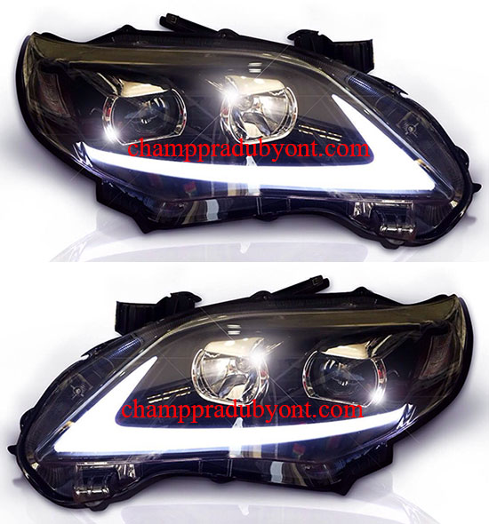 ไฟหน้าโปรเจคเตอร์ TOYOTA ALTIS 10-13 ดำ LED ยาว