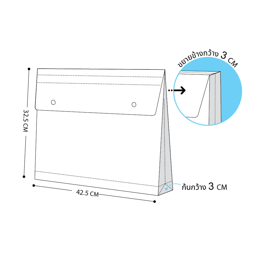 ขนาดซองกระดุม ขยายข้าง สีใส A3 403A