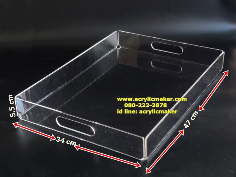 ถาดอะคริลิคใสหนา 4 มิล ขนาด 34x47x5.5 cm. แบบดัดทั้งตัว