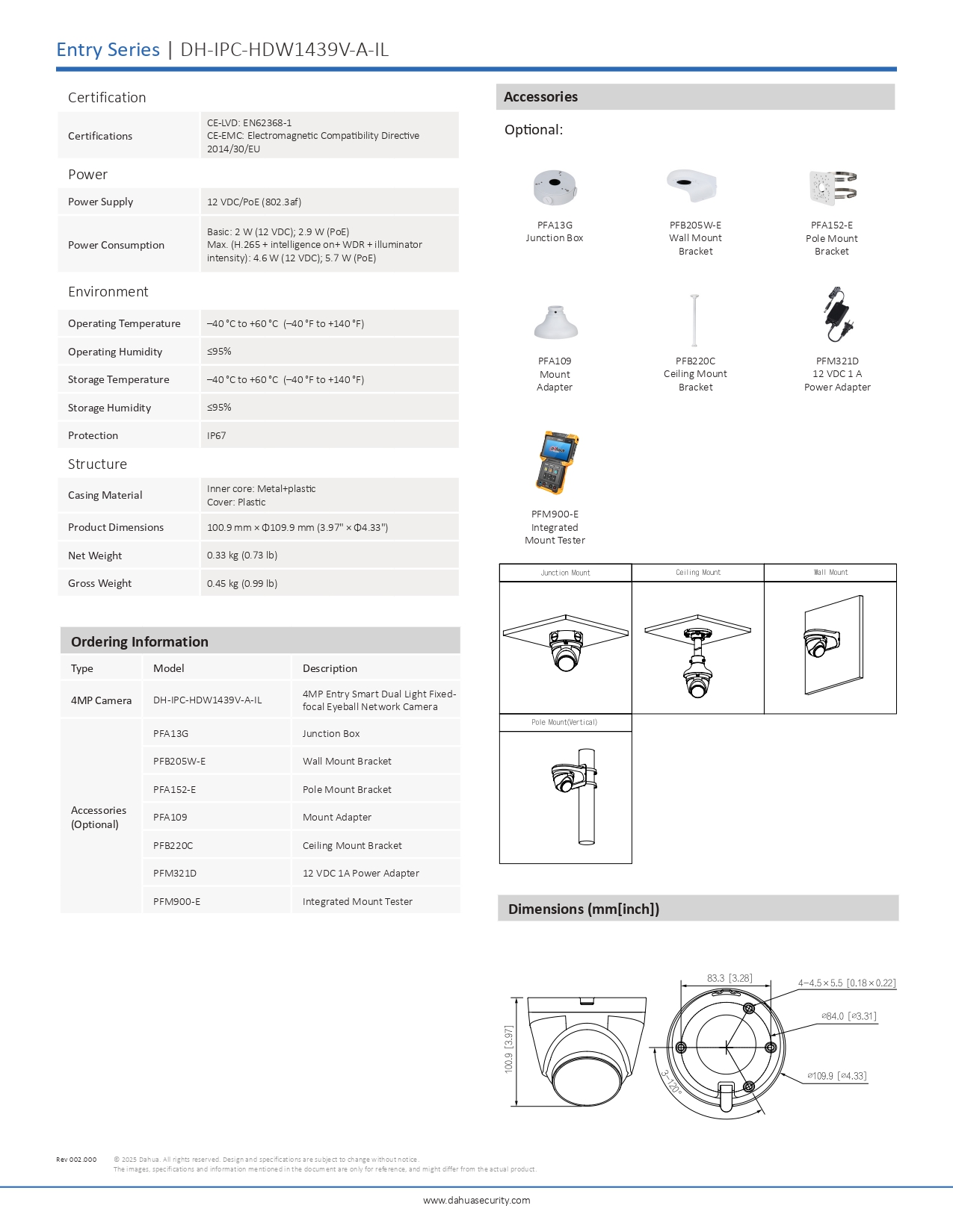 DAHUA IPC-HDW1439V-A-IL (2.8/3.6MM.) กล้องวงจรปิดระบบ IP 4MP Smart Dual Light,มีไมค์ในตัว BY BILLIONAIRE SECURETECH IPC-HDW1439V-A-IL
