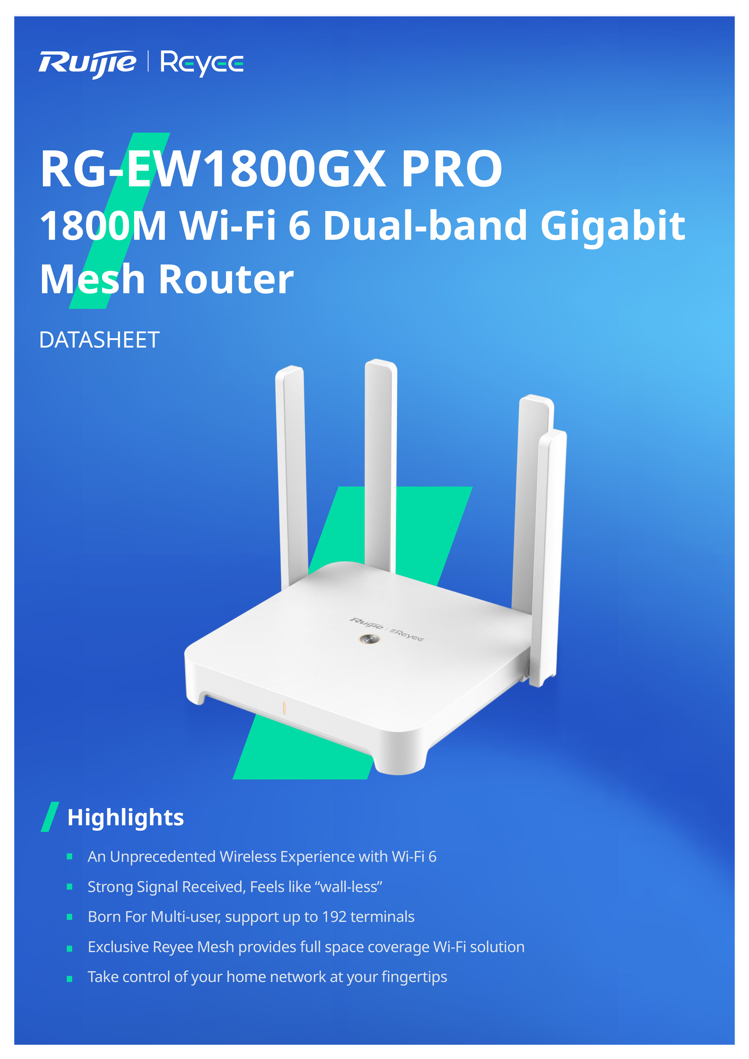 RUIJIE RG-EW1800GX PRO : 1800M Wi-Fi 6 Dual-band Gigabit Mesh Router BY BILLIONAIRE SECURETECH RG-EW1800GX PRO