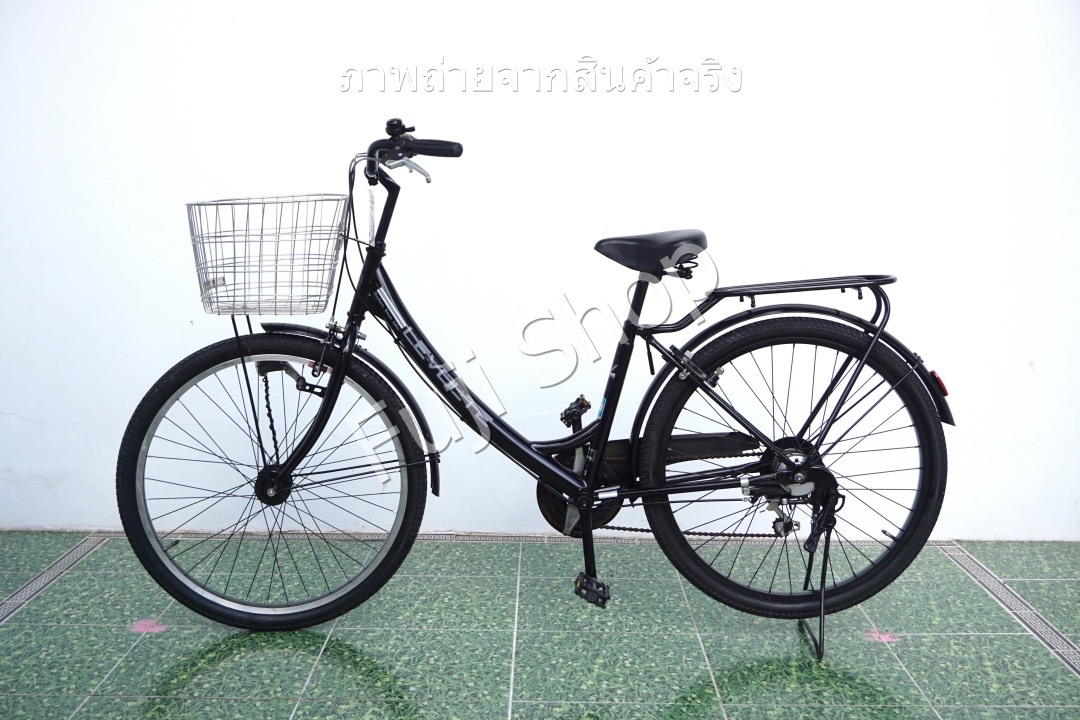 จักรยานแม่บ้านล้อโต ญี่ปุ่น - ล้อ 26x1.95 - เกียร์ 6 สปีด - ไฟหน้าอัตโนมัติ - Levolte - สีดำ [จักรยานมือสอง]