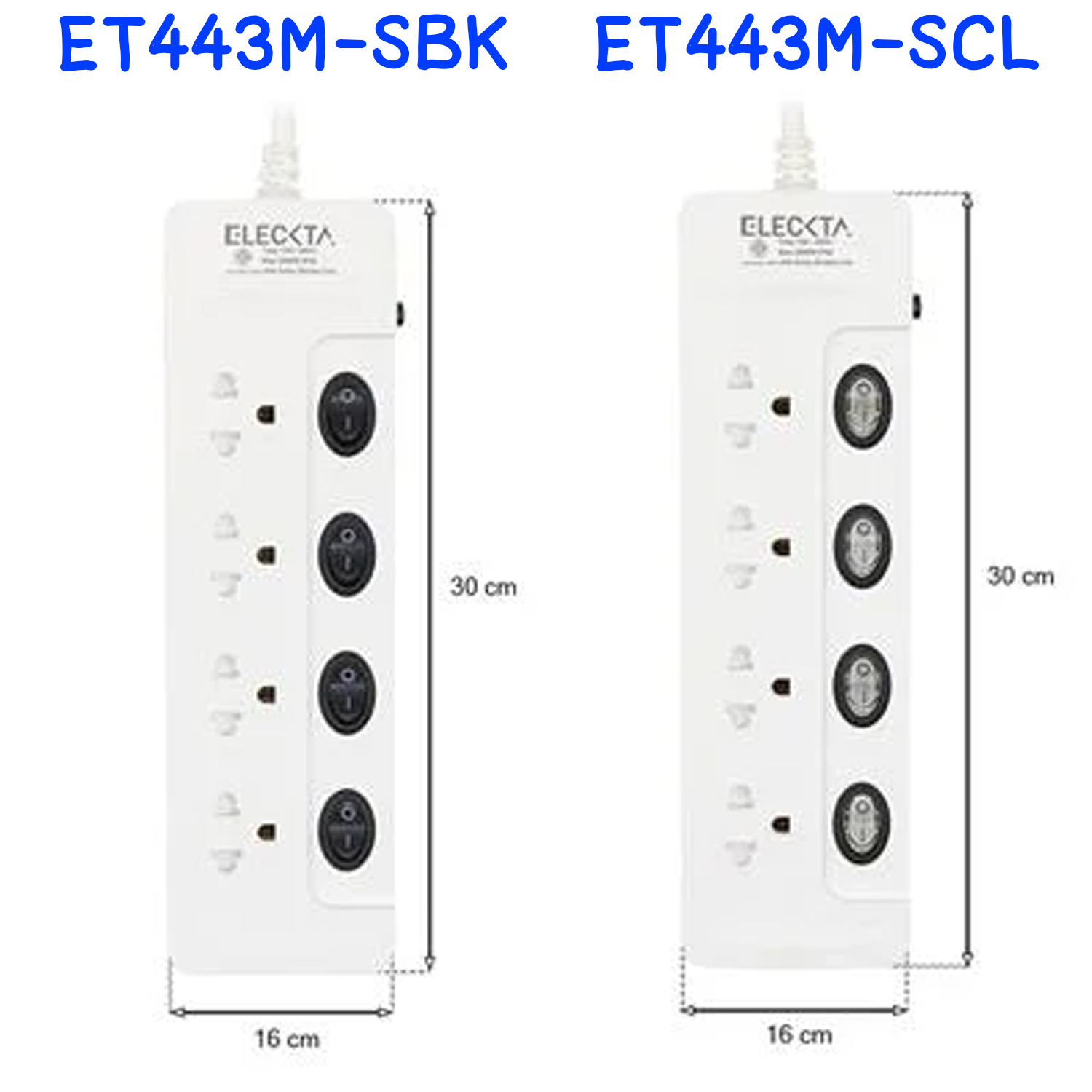 ปลั๊กไฟ 4 ช่อง 4 สวิตช์ ELECKTA ET443M สายยาว 3 ม. ปลั๊กราง มอก. รางปลั๊กไฟ