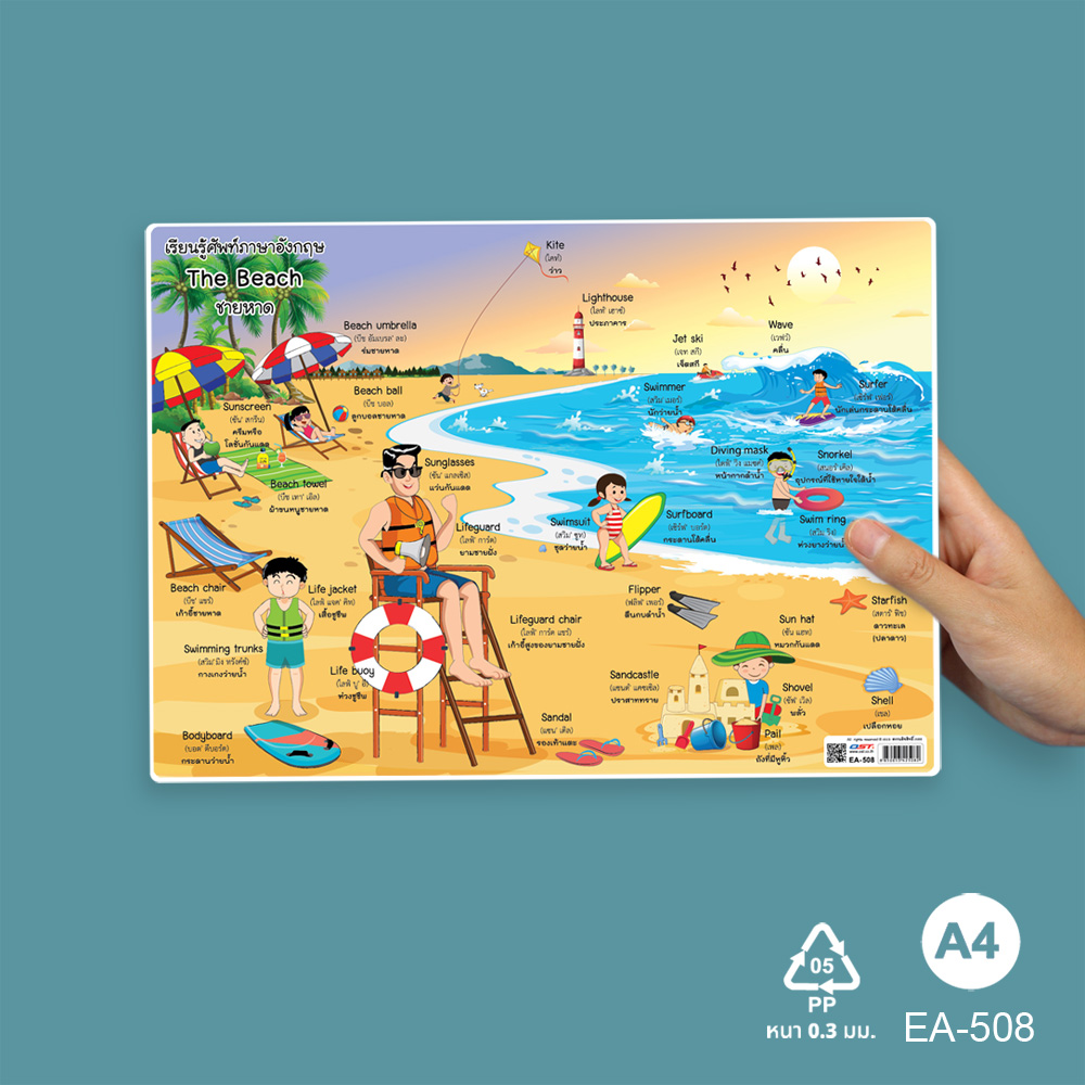 โปสเตอร์ความรู้ ชุดคำศัพท์สถานที่ ขนาดA4 EA-508 The Beach ชายหาด