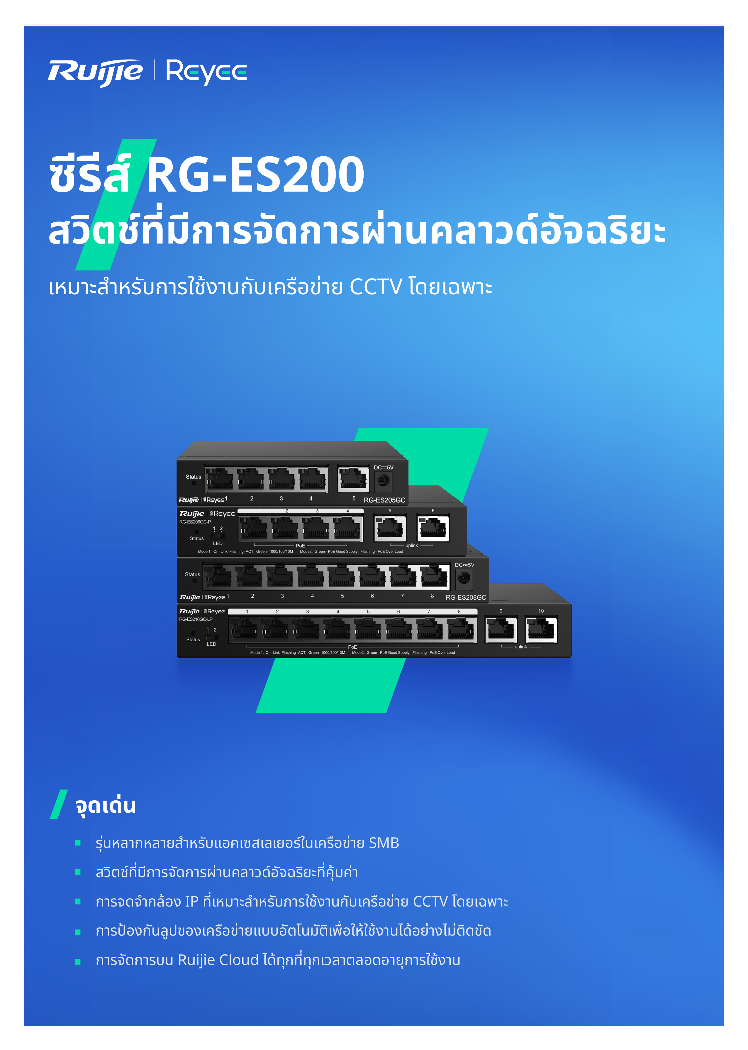 RUIJIE RG-ES205GC-P : 5-Port Gigabit Smart Cloud Mananged PoE Switch RG-ES205GC-P