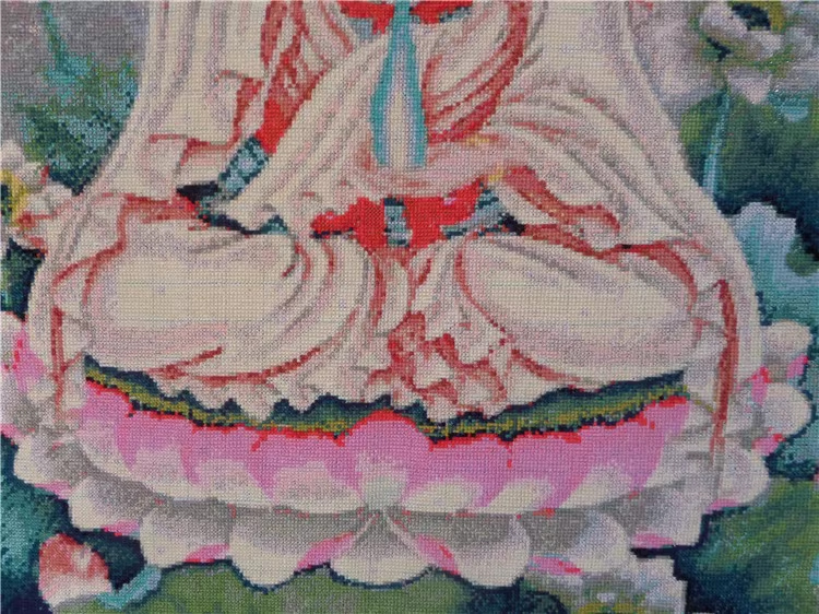 tep-1051 *สินค้าหมด* ชุดปักครอสติช ลายพระโพธิสัตว์กวนอิม (ปักเต็มผืนผ้า ไม่มีเดินเส้น ปักครั้งละ 3 เส้นเล็ก) ขนาด 72*93 ซม.ผ้าครอสติช 11CTพิมพ์ลายปักเต็มลายผ้า+ไหมคอตตอน 60 สี+ผังลาย+เข็ม