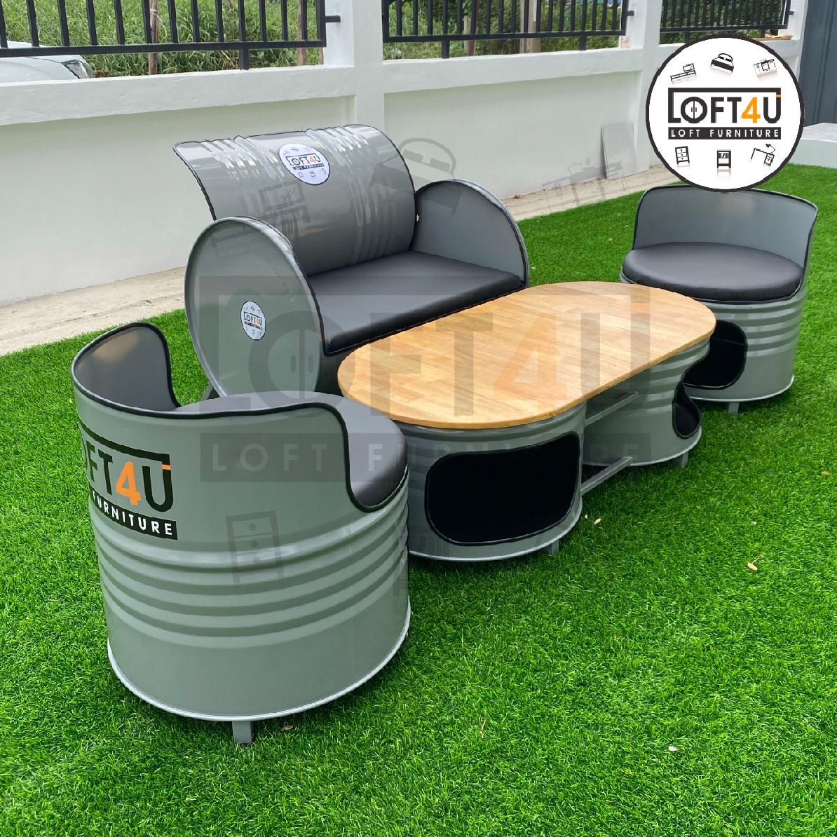 ชุดโซฟาถังรับแขกพูลวิลล่า รีสอร์ท คาเฟ่ Living Sofa Table Set : leather cushion / 2-4 seats