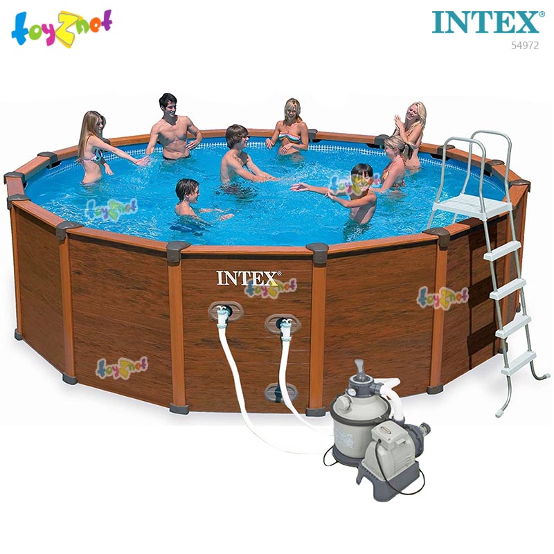 Intex ส่งฟรี ชุดสระลายไม้ 15 ฟุต. 8 นิ้ว. เครื่องกรองระบบทราย (4.78 x 1.24 ม.) รุ่น 54972
