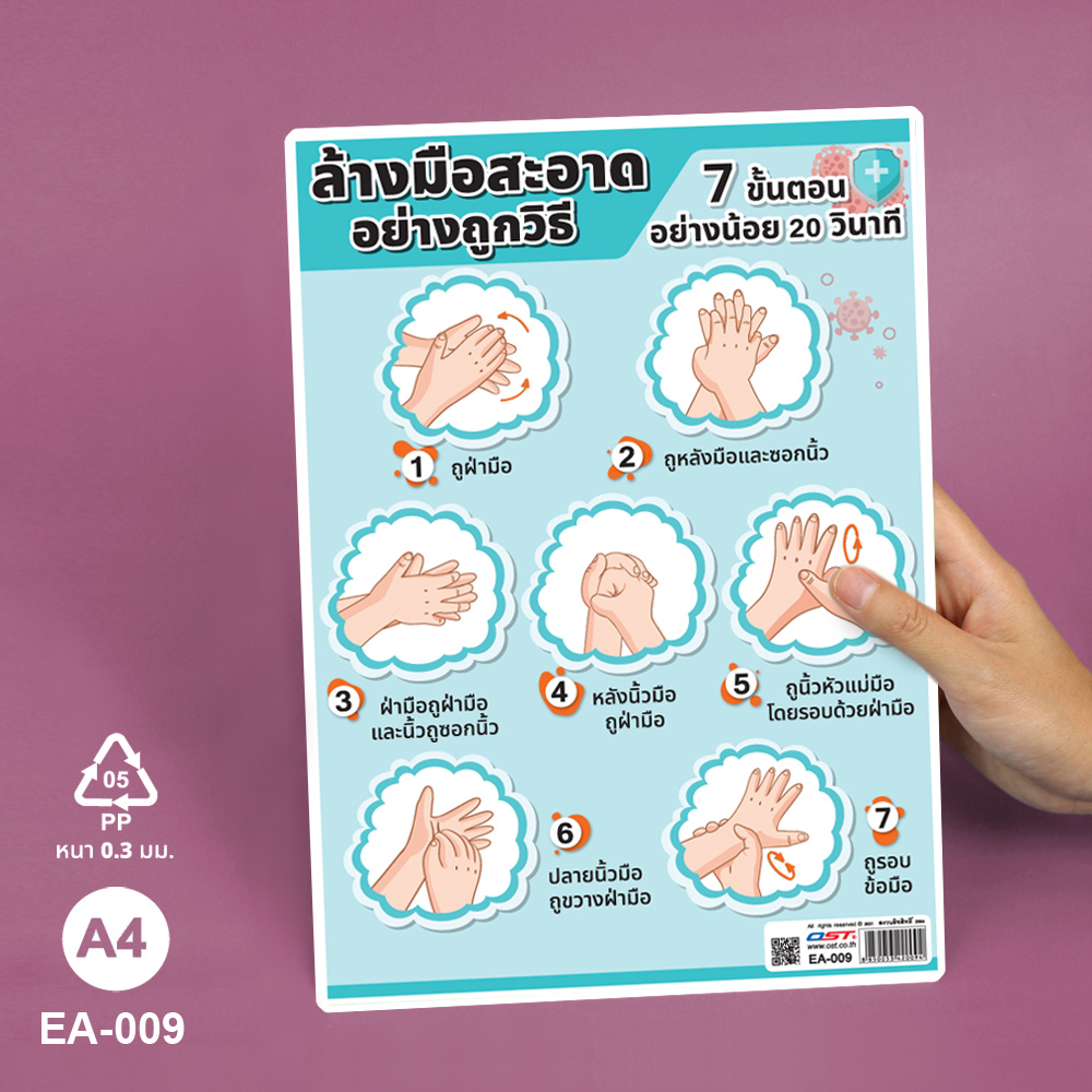 โปสเตอร์ความรู้ ล้างมือสะอาดอย่างถูกวิธี A4 EA-009 พื้นสีเขียว