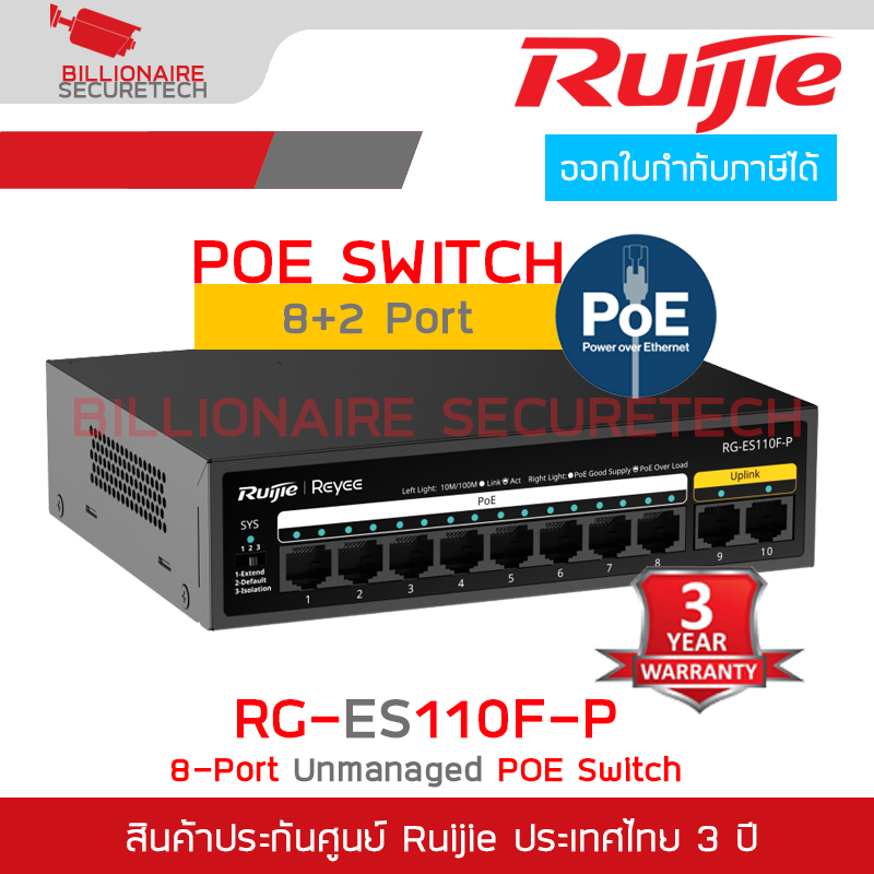 RUIJIE RG-ES110F-P : 10-Port 10/100 Mbps Unmanaged PoE Switch BY BILLIONAIRE SECURETECH RG-ES110F-P