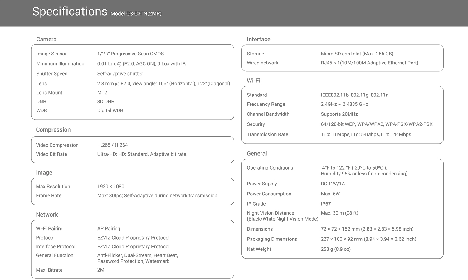 EZVIZ C3TN กล้องวงจรปิดระบบ IP WIFI ความละเอียด 2 MP มีไมค์ในตัว ติดตั้งภายนอกได้ BY BILLIONAIRE SECURETECH EZVIZ C3TN