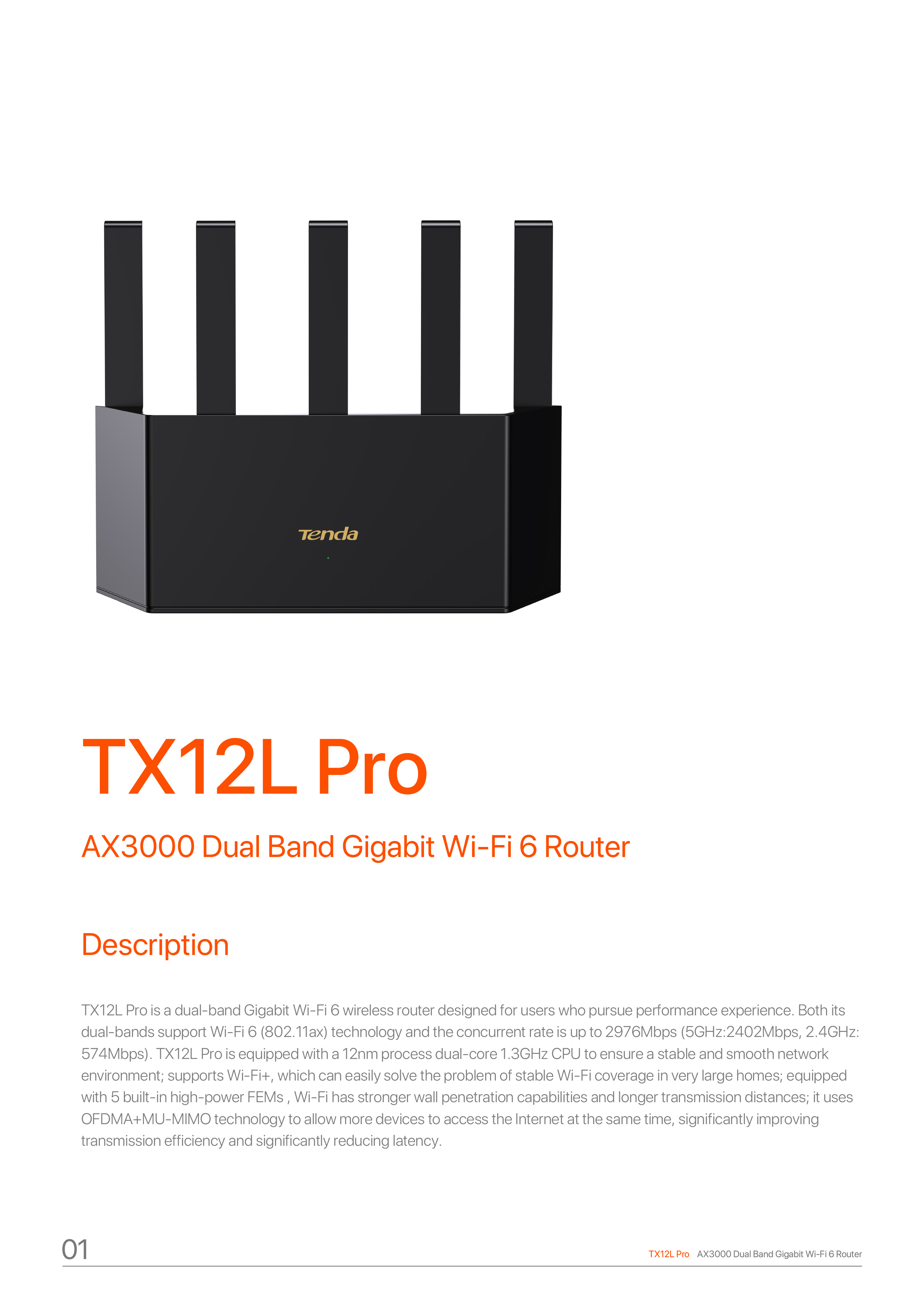 TENDA TX12L PRO : AX3000 Dual Band Gigabit Wi-Fi 6 Router BY BILLIONAIRE SECURETECH TX12L PRO