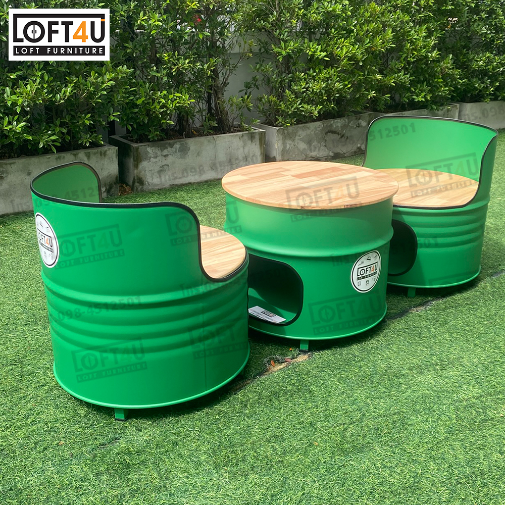 โต๊ะคาเฟ่2ที่นั่ง : Cafe Table Set : wooden cushion / 2 seats