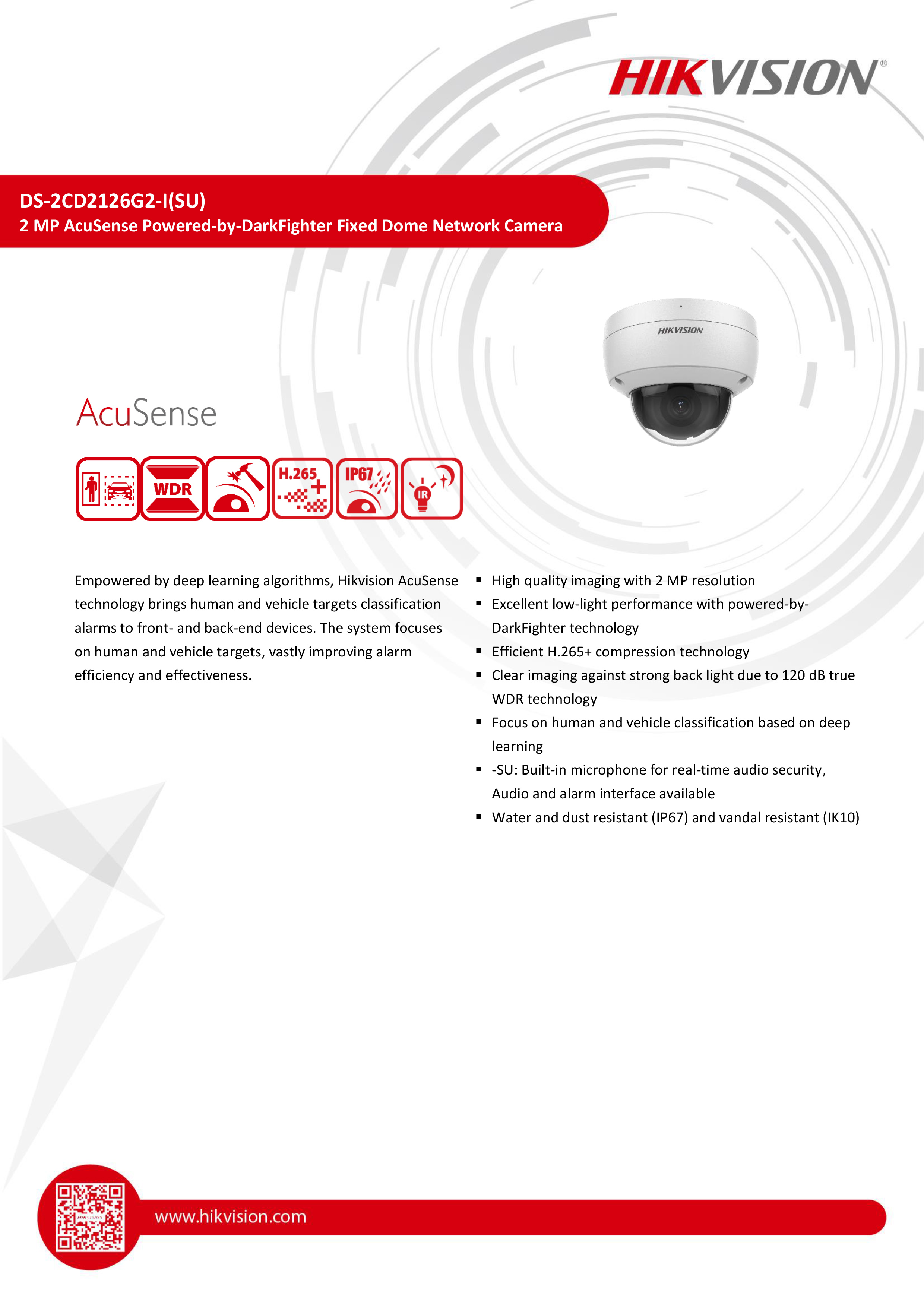 HIKVISION DS-2CD2126G2-ISU (4 mm.) กล้องวงจรปิดระบบ IP 2 ล้านพิกเซล ACCUSENSE มีไมค์ในตัว POE BY BILLIONAIRE SECURETECH DS-2CD2126G2-ISU (4 mm.)