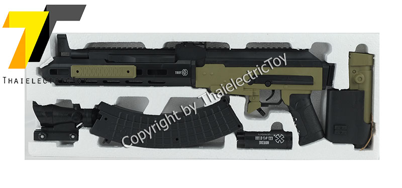 ปืนอัดลมพลาสติก AK117 ชักยิงทีล่ะนัด หนัก 615 กรัม ยาว 70 ซม. มีเลเซอร์ ใช้ลูกกระสุนพลาสติก 6 มิล