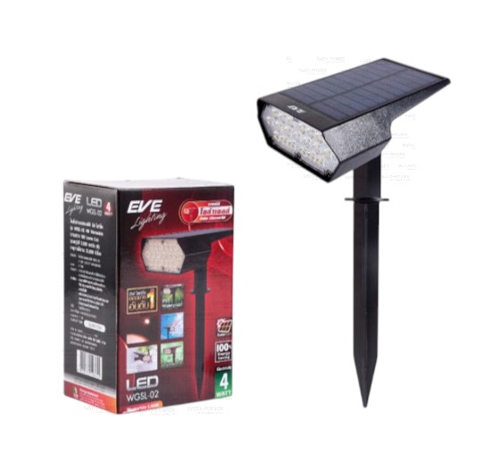EVE Lighting โคมโซล่าเซลล์ แอลอีดี อีฟ ไลท์ติ้ง รุ่น WGSL-02 4W แสงสีเหลือง Warmwhite พร้อมอุปกรณ์ โคมไฟโซล่าร์เซลล์ โคมไฟโซล่าเซลล์แอลอีดี 4 วัตต์