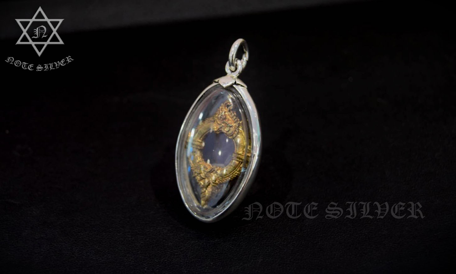 เลี่ยมผ่าหวายบ่วงนาคบาศก์ กรอบเงินแท้ Sterling Silver 925 NSSV2678