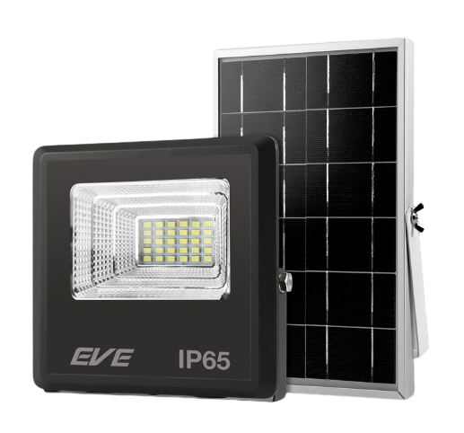 EVE LED Solar Cell Flood Light (Daylight)10, 40, 60 100, W โคมฟลัดไลท์โซล่าร์เซลล์แอลอีดี ปิด-เปิด หรี่แสงได้ด้วยรีโมทคอนโทรล โคมไฟโซล่าร์เซลล์