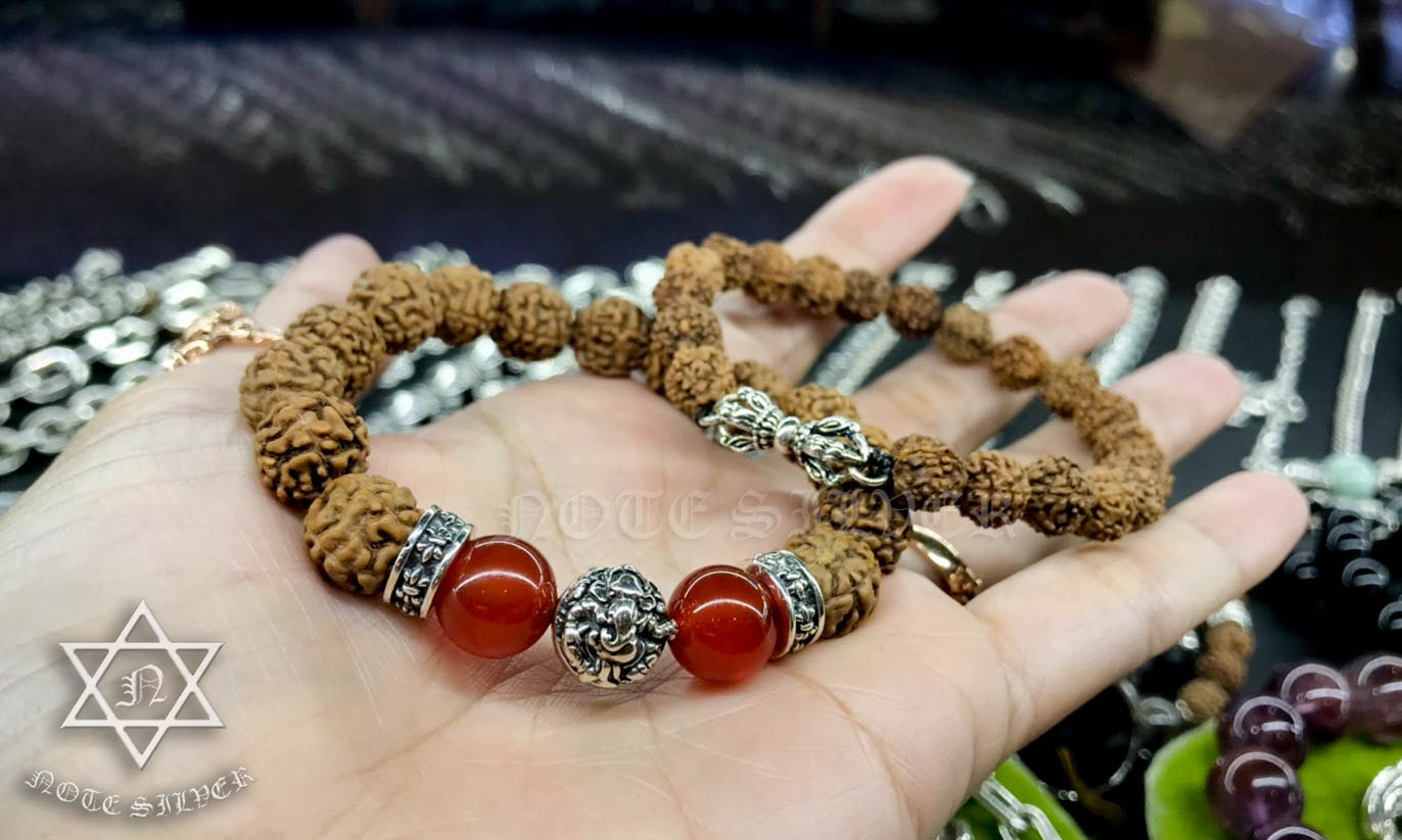 สร้อยข้อมือรุทรักษะ 10mm คั่นด้วยหมุดพิฆเนศ Sterling Silver 925 NSSV2235