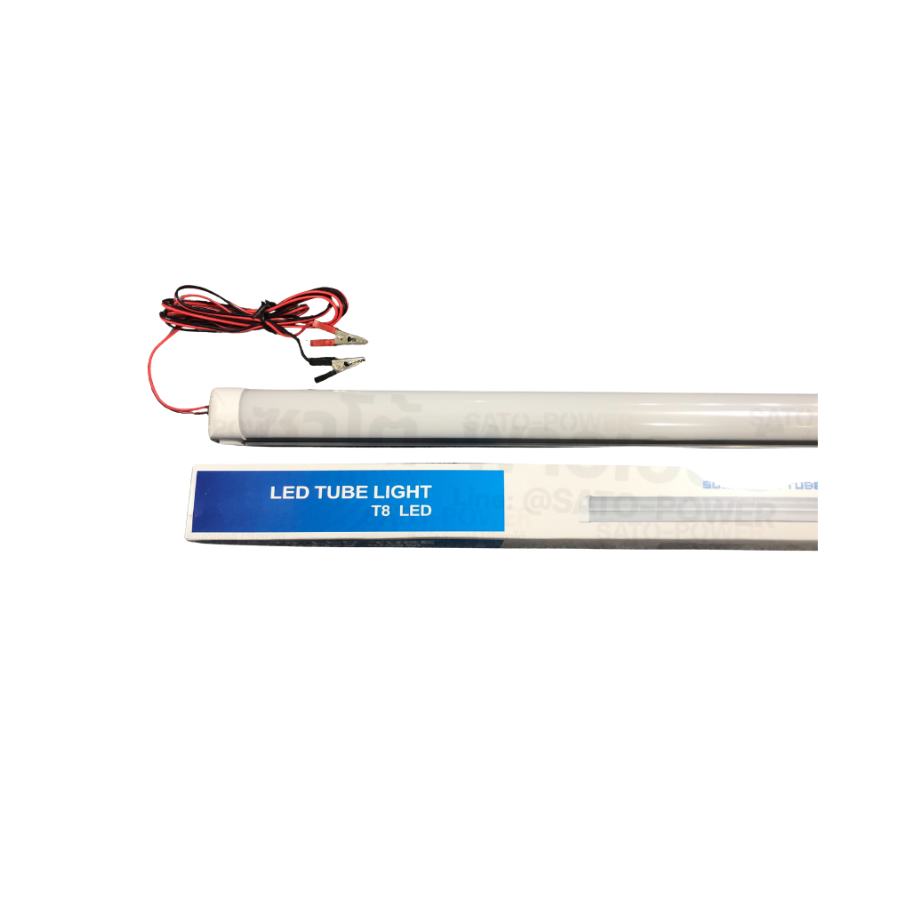 ์NS/ LAMPKO หลอดไฟคีบแบตเตอรี่ 12-85V หลอดไฟ LED T8 9W DL แสงขาว Daylight ใช้งานกับแบตเตอรี่ ขนาด 60cm. ไม่มีสวิตช์ T8 9W DL