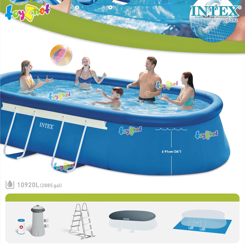 Intex 18ft Oval Frame Pool (5.49x3.05x1.07 m) w/Cartr. Filter Pump-Ladder-Pool Cover-Ground Cloth no.26192