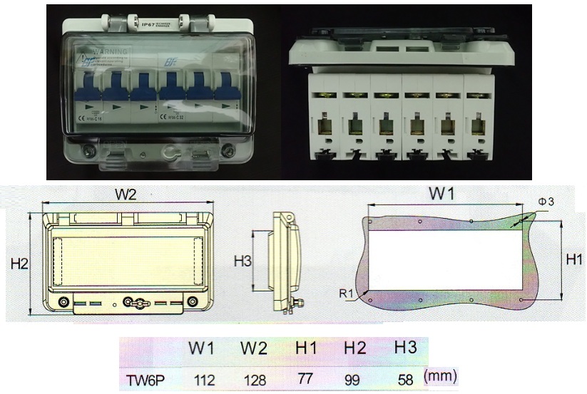 tibox รุ่น TW6P หน้ากากเบรกเกอร์ หน้ากากbreaker MCB สำหรับ6ช่อง