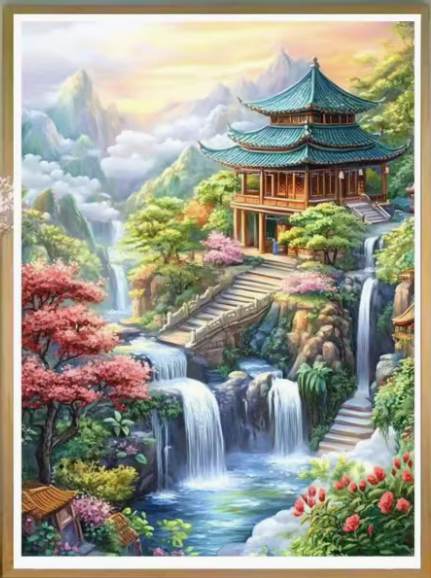 home-1016 *พร้อมส่ง* ชุดปักครอสติช ลายบ้านริมคลอง ในฤดู summer (ปักเต็มผืนผ้า ไม่มีเดินเส้น ผ้า11CTพิมพ์ลาย ปัก 3 เส้นเล็ก) ขนาด 50*70 ซม.ผ้าครอสติช 11CTพิมพ์ลายปักบนผ้า+ไหมคอตตอน 36 สี+ผังลาย+เข็ม