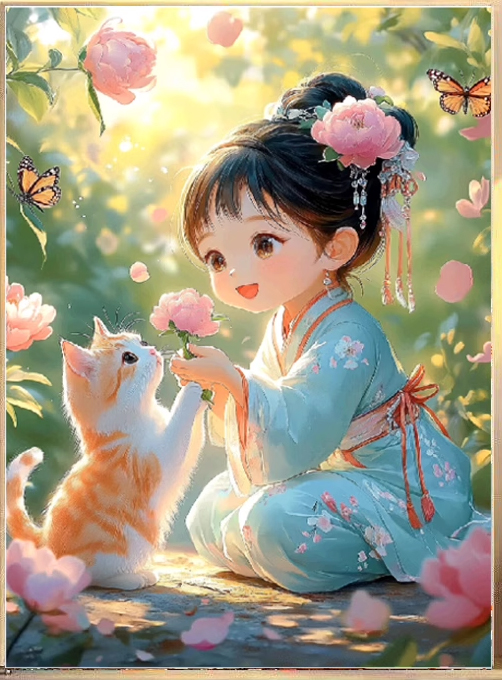 girl-1110 *สินค้าหมด* ชุดปักครอสติช ลายสาวน้อยกับน้องแมว (ปักเต็มผืนผ้า ไม่มีเดินเส้น ผ้า11CT พิมพ์ลาย ปัก 3 เส้นเล็ก)ขนาด 50*70 ซม.ผ้าครอสติช 11CTพิมพ์ลายปักบนผ้า+ไหมคอตตอน 46 สี+ผังลาย+เข็ม
